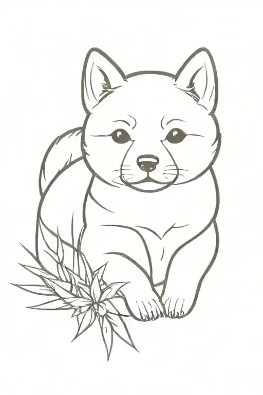 shiba inu puppy with bamboo tattoo design idea