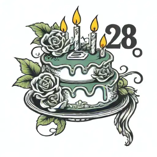 birthday cake with the number 28 in candles and the quote “how lucky are we, it’s been a hell of a  tattoo design idea