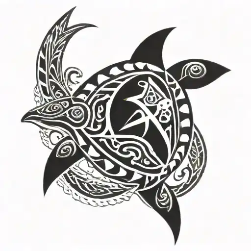 turtle sun ray shark tooth ocean spearhead tattoo design idea