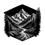 river surrounded my mountain range tattoo design idea