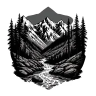 river surrounded my mountain range tattoo design idea