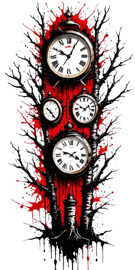 birch tree branches and three clocks tattoo design idea