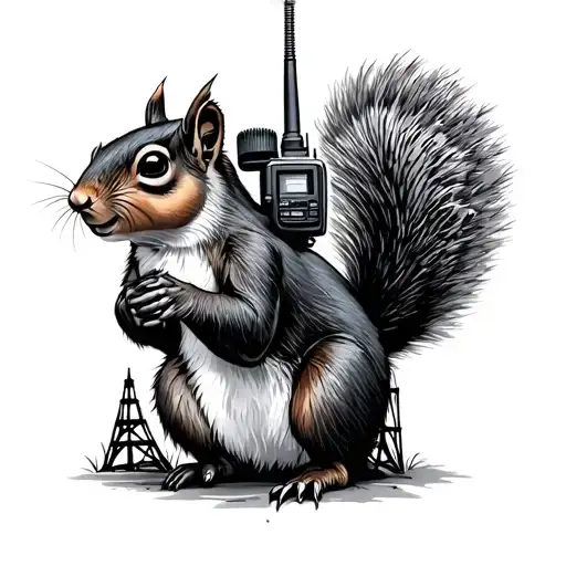 squirrel talking on cb radio tower surrounded tattoo design idea