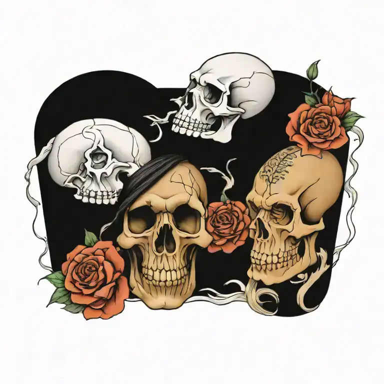 text,  "what we are you will be", skulls  tattoo design idea