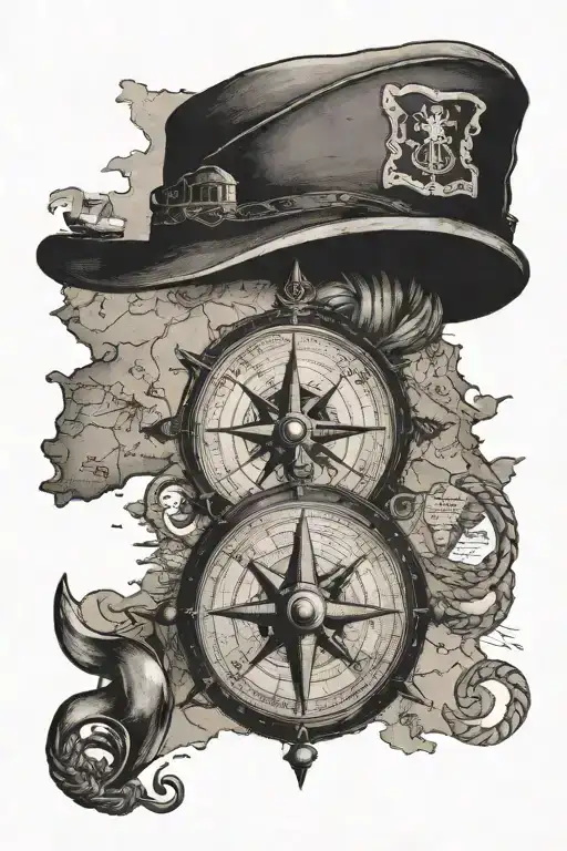  compass pointing to map of Australia and ned kelly helmet at top an anchor and rope pulling to map of ireland at bottom tattoo design idea