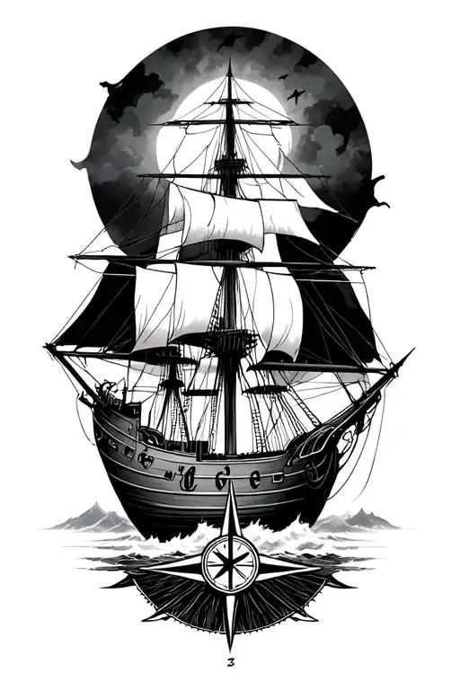 storm ship jesus compass tattoo design idea