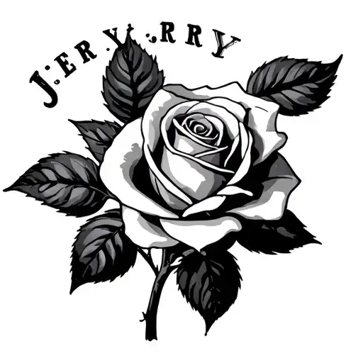 the name jerry with a memorial rose  tattoo design idea