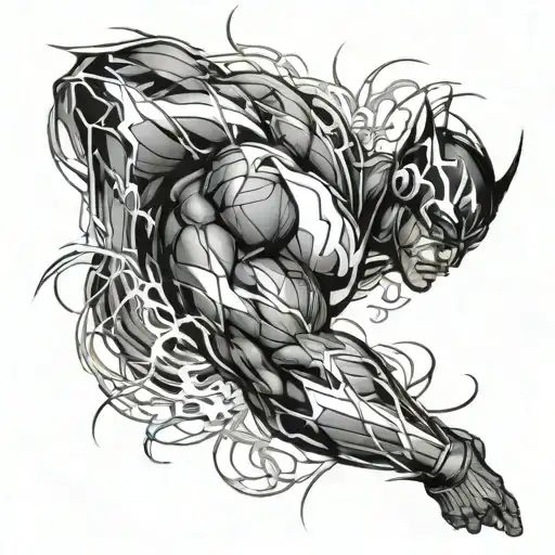 black lightning going vertically up arm sleeve with other patch work  tattoo design idea