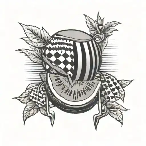 palestine resistance, watermelon, keffiyeh and key tattoo design idea