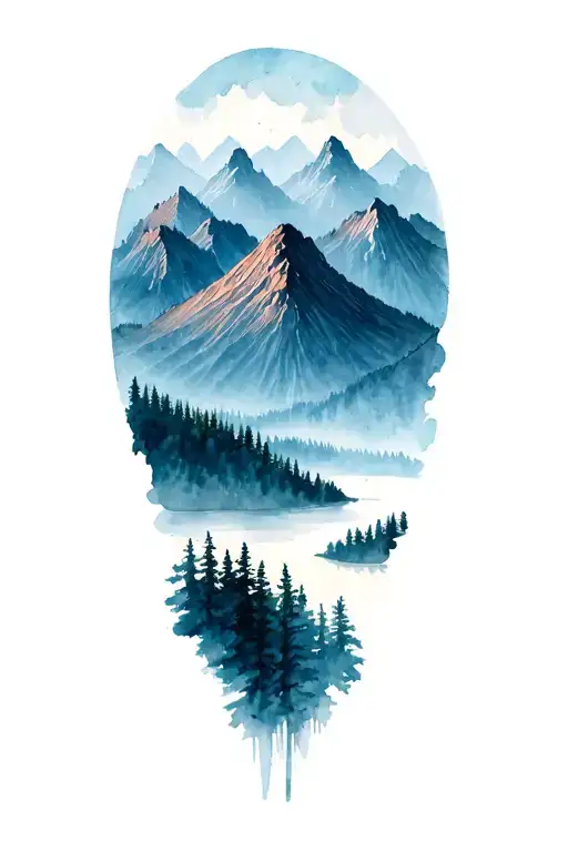forest and mountain range tattoo design idea