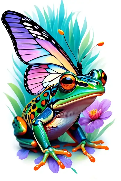 frog, butterfly resting tattoo design idea