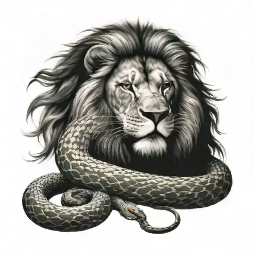 lion and snake wrapped tattoo design idea