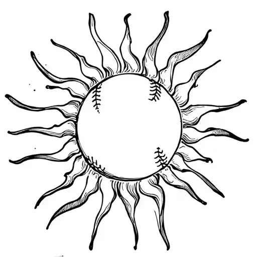 sun with baseball stichings and detachted crosses for rays tattoo design idea