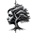 split personality tree tattoo design idea