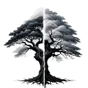 split personality tree tattoo design idea