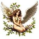 angel and hazelnut tree tattoo design idea