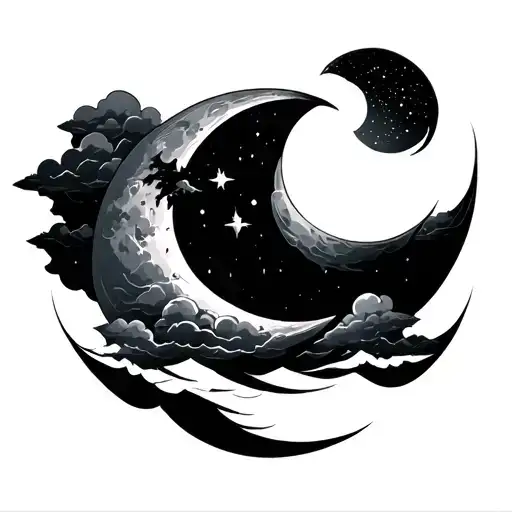 side neck full moon with clouds forming the shape tattoo design idea