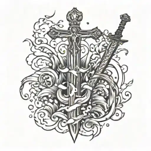 Sword, Water, Cross tattoo design idea