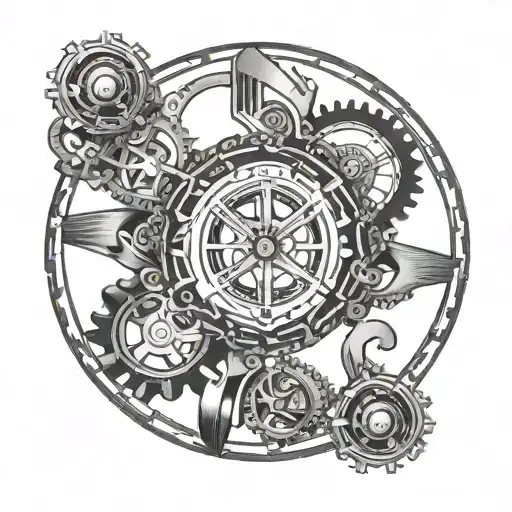 create an image with a circular border that is split into 3 equal parts. the 1st part is a segment of a bicycle chainrin tattoo design idea