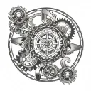 create an image with a circular border that is split into 3 equal parts. the 1st part is a segment of a bicycle chainrin tattoo design idea