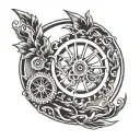 create an image with a circular border that is split into 3 equal parts. the 1st part is a segment of a bicycle chainrin tattoo design idea