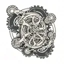 create an image with a circular border that is split into 3 equal parts. the 1st part is a segment of a bicycle chainrin tattoo design idea