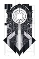 cyberpunk meets cathedral tattoo design idea