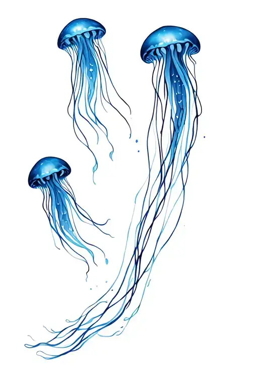 norigae and jellyfish swimming tattoo design idea