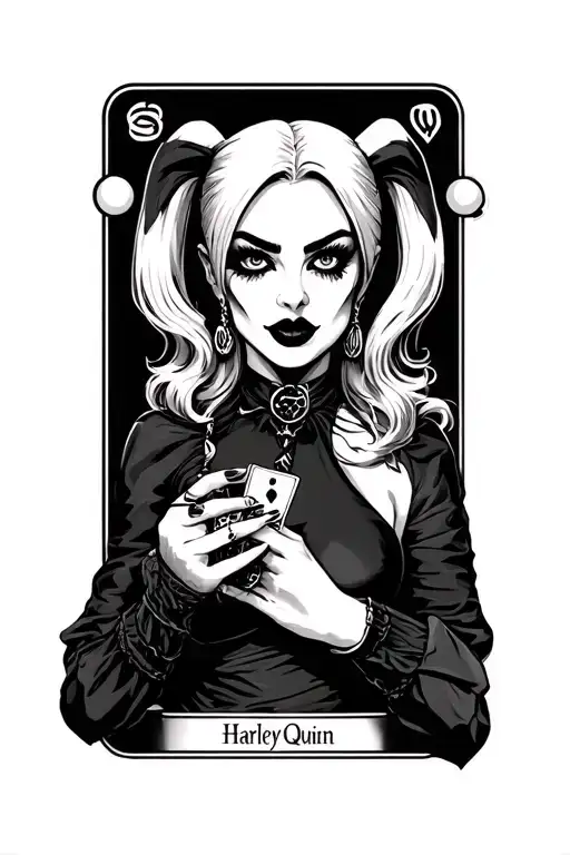 full cartoon Harley Quinn fool tarot cards tattoo design idea