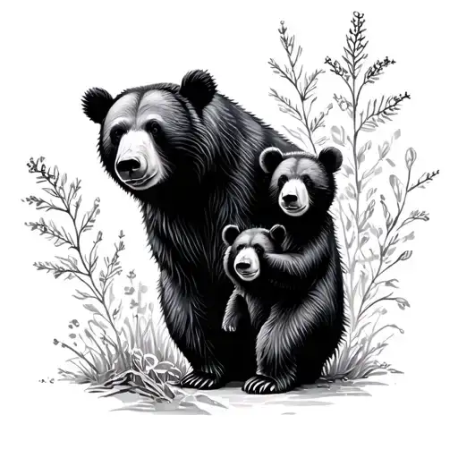 mama bear and baby bear tattoo design idea