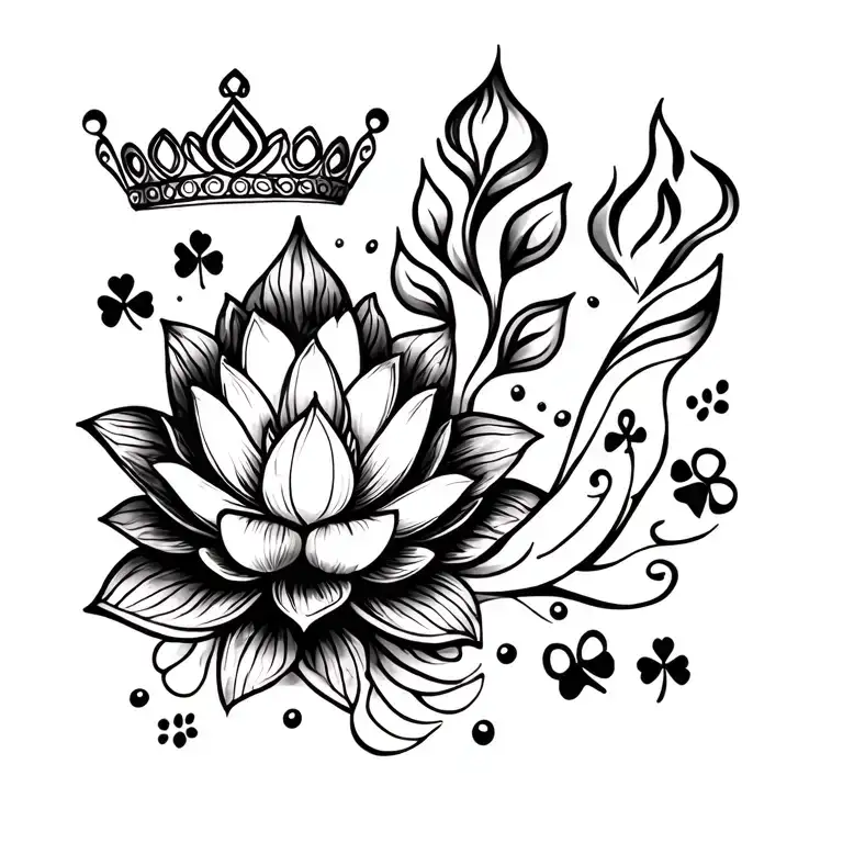 henna inspired style. a lotus flower, a tiara, a spark of flame, a shamrock and paw prints. should be elegant - small tattoo design idea