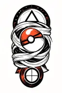 Brush stroke lines wrapping arm incorporating symbols: triforce, pokeball, symbols for pewter and copper from mistborn tattoo design idea