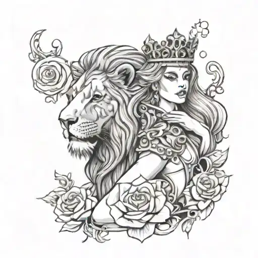 Leo with his queen libra  tattoo design idea