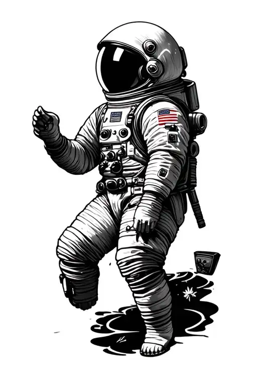 cosmonaut drawn in calligraphy poem written tattoo design idea