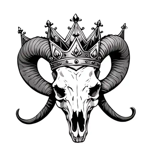 ram skull wearing a kings crown tattoo design idea