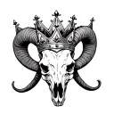 ram skull wearing a kings crown tattoo design idea