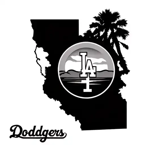A tattoo of the Los Angeles Dodgers logo with a California sunset background to showcase your love for the team and the state tattoo design idea