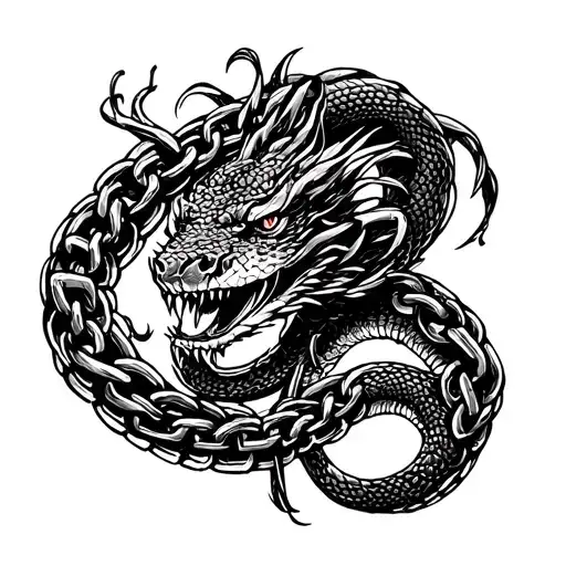 Chain with Susanoo written on it one cobra tattoo design idea