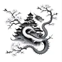 leg tattoo of samurai cherry blossom dragon wrapping around castle tattoo design idea