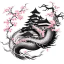 leg tattoo of samurai cherry blossom dragon wrapping around castle tattoo design idea