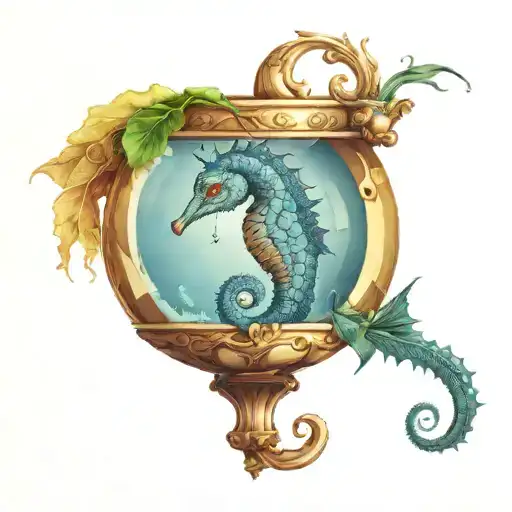 seahorse in a fish bowl on a castle tattoo design idea