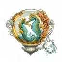 seahorse in a fish bowl on a castle tattoo design idea