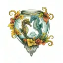seahorse in a fish bowl on a castle tattoo design idea