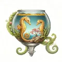 seahorse in a fish bowl on a castle tattoo design idea