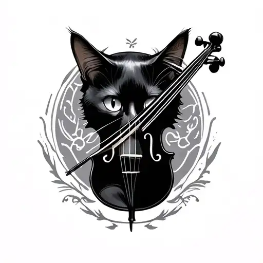 black cat violin surrounded tattoo design idea