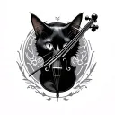black cat violin surrounded tattoo design idea