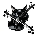 black cat violin surrounded tattoo design idea