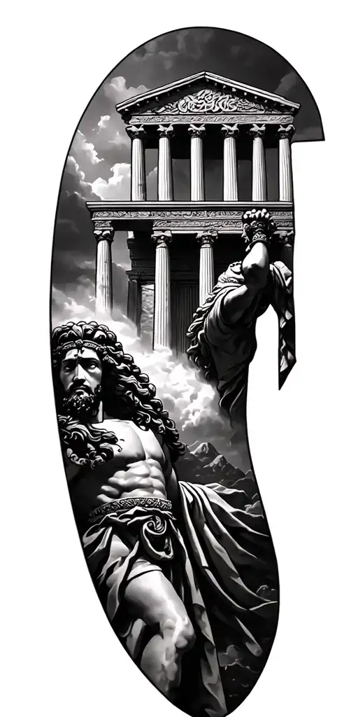 Eastern Tattoo Olympus Temple with Greek Philigians tattoo design idea
