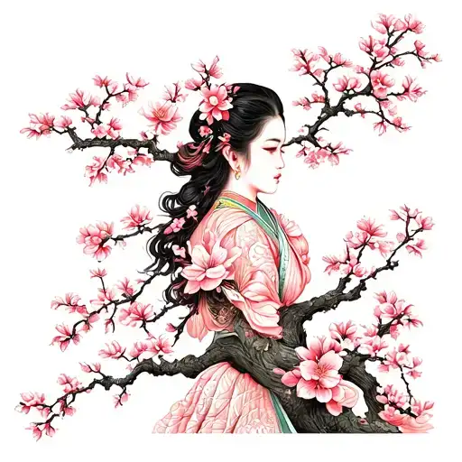 Japanese blossom tree Gemini zodiac sign tattoo design idea