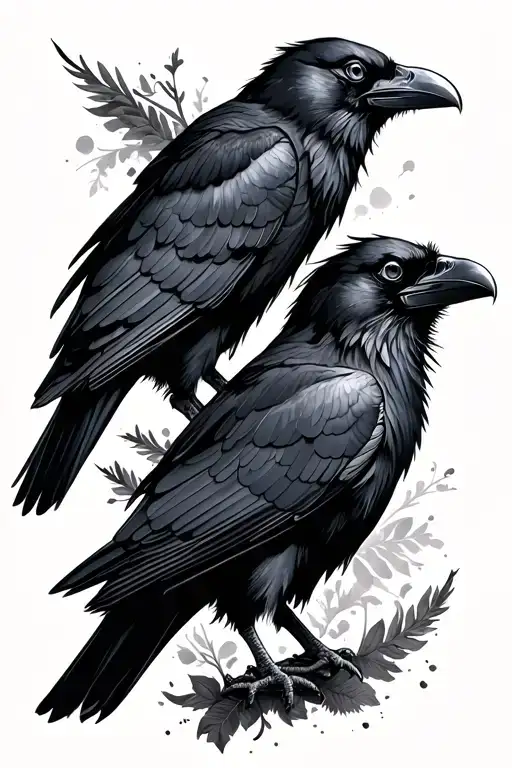 2 ravens Huginn and Muninn tattoo design idea